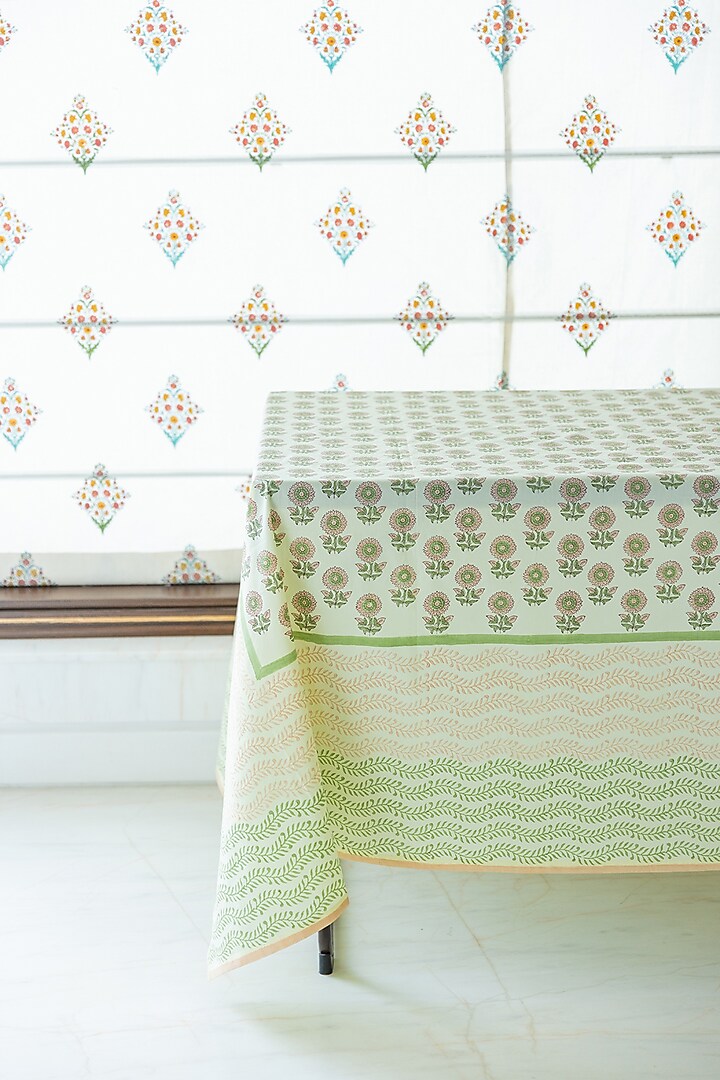 Yellow Cotton Hand Block Printed Table Cover by ADYA at Pernia's Pop Up Shop
