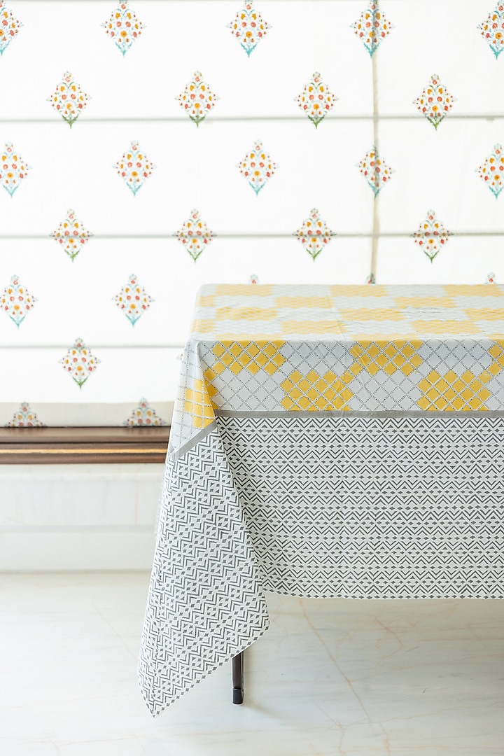 Mustard Cotton Hand Block Printed Table Cover by ADYA at Pernia's Pop Up Shop