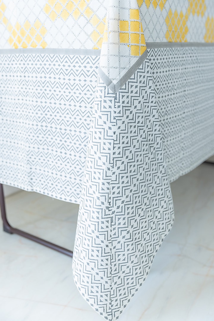 Mustard Cotton Hand Block Printed Table Cover by ADYA at Pernia's Pop Up Shop