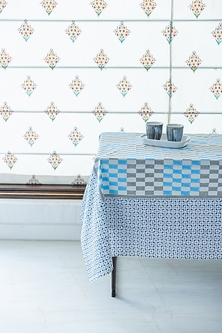 Blue Cotton Hand Block Printed Table Cover by ADYA