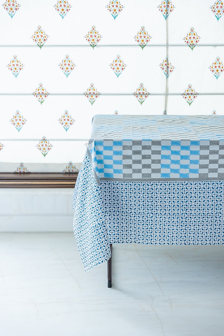 Blue Cotton Hand Block Printed Table Cover by ADYA at Pernia's Pop Up Shop