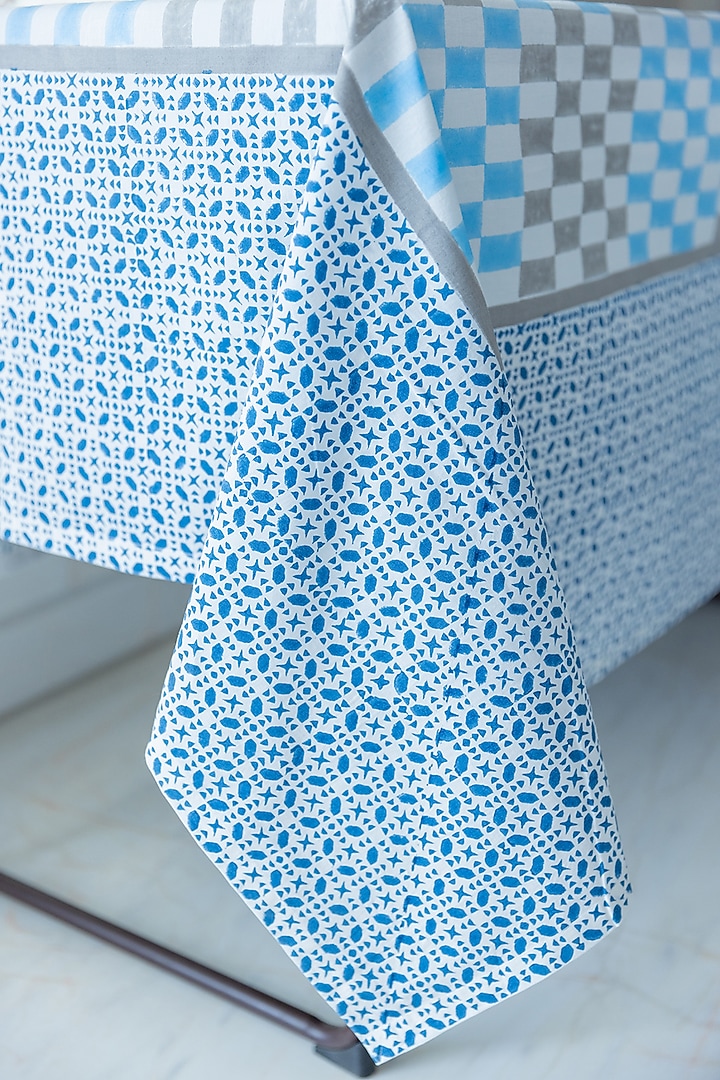 Blue Cotton Hand Block Printed Table Cover by ADYA at Pernia's Pop Up Shop