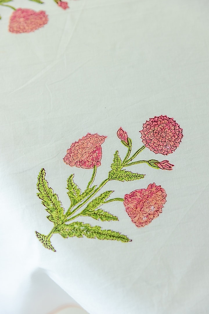 White & Red Cotton Hand Block Print Table Cover by ADYA at Pernia's Pop Up Shop