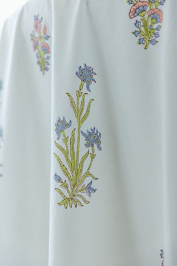White & Blue Cotton Hand Block Print Table Cover by ADYA at Pernia's Pop Up Shop