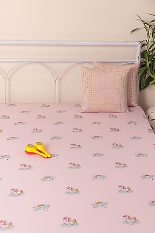 Light Pink Cotton Printed Bedcover (Set Of 3) by ADYA