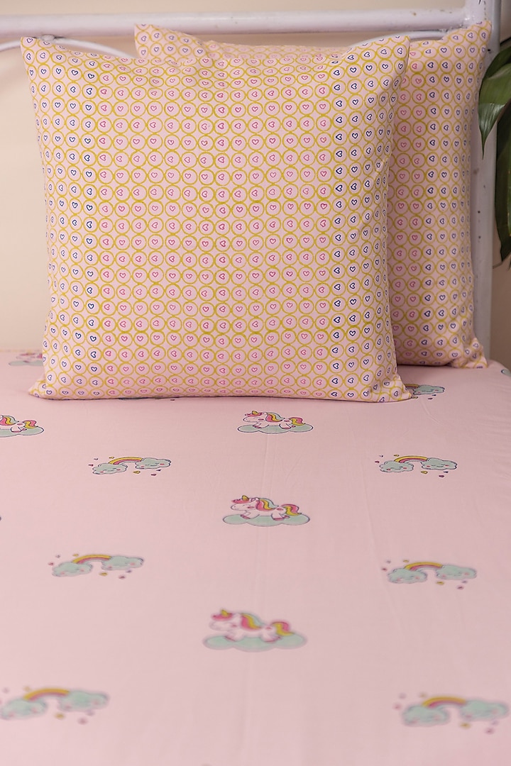 Light Pink Cotton Printed Bedcover (Set Of 3) by ADYA at Pernia's Pop Up Shop