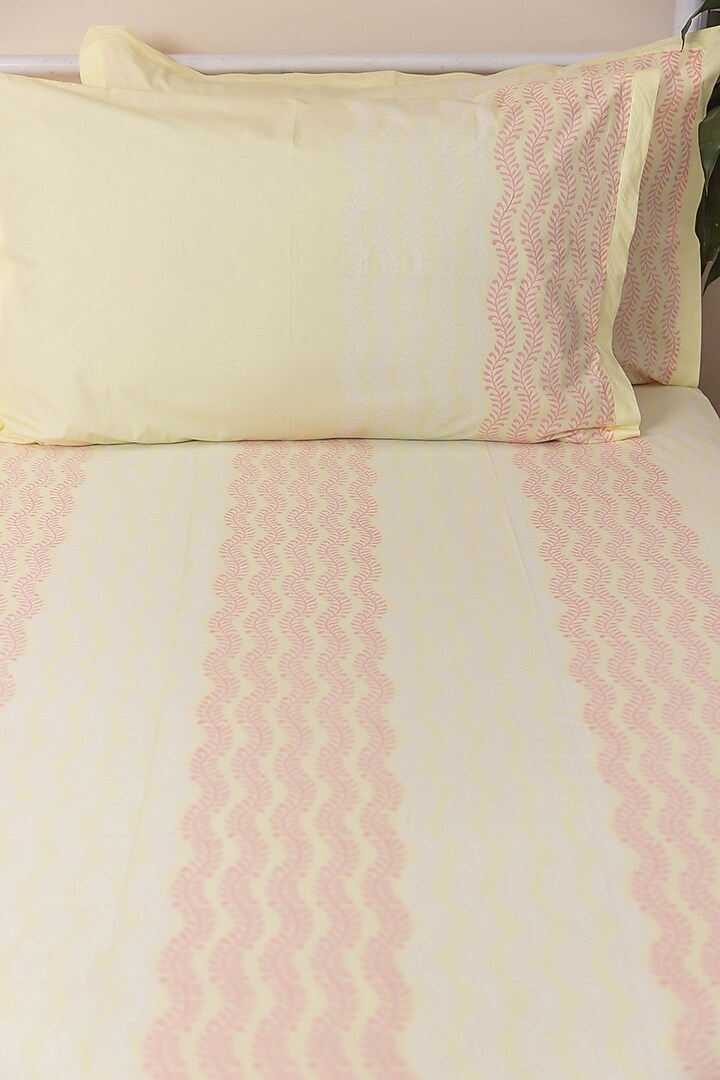 Light Yellow Cotton Abstract Printed Bedcover (Set Of 3) by ADYA at Pernia's Pop Up Shop