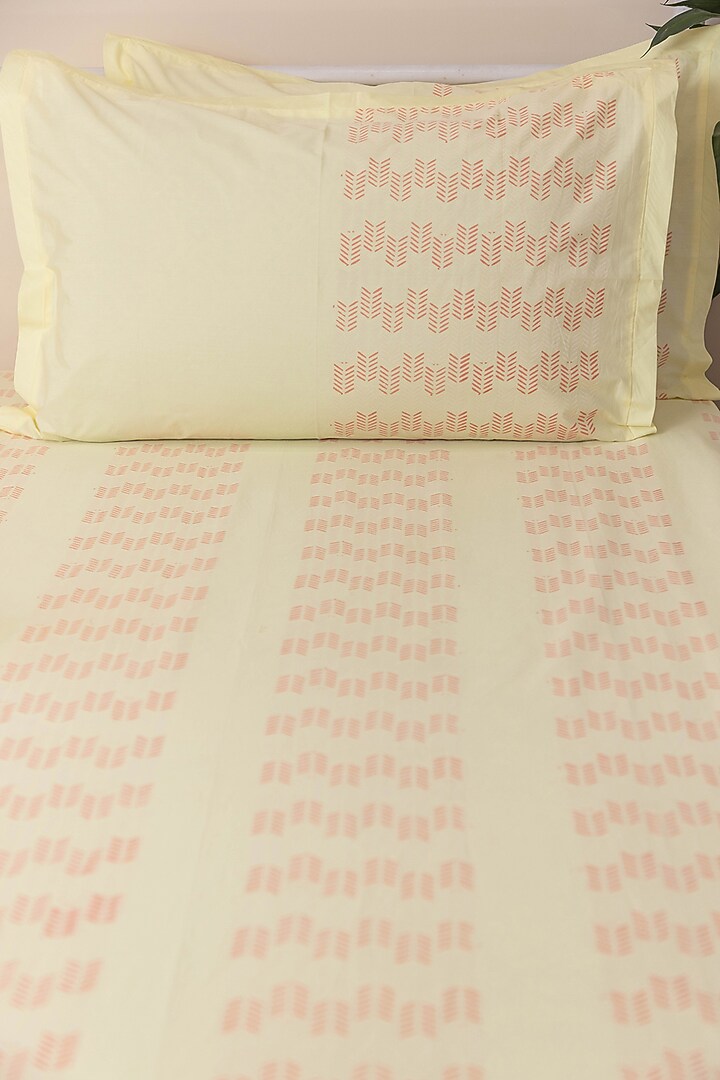 Light Yellow Cotton Abstract Printed Bedcover (Set Of 3) by ADYA at Pernia's Pop Up Shop
