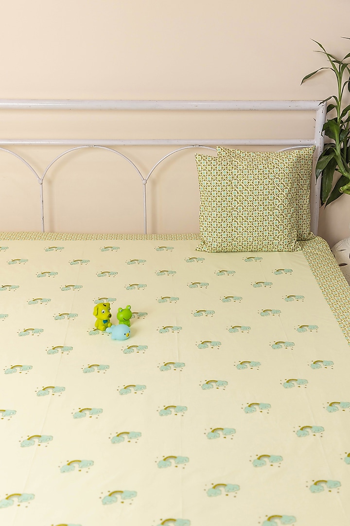 Light Yellow Cotton Printed Bedcover (Set Of 3) by ADYA at Pernia's Pop Up Shop