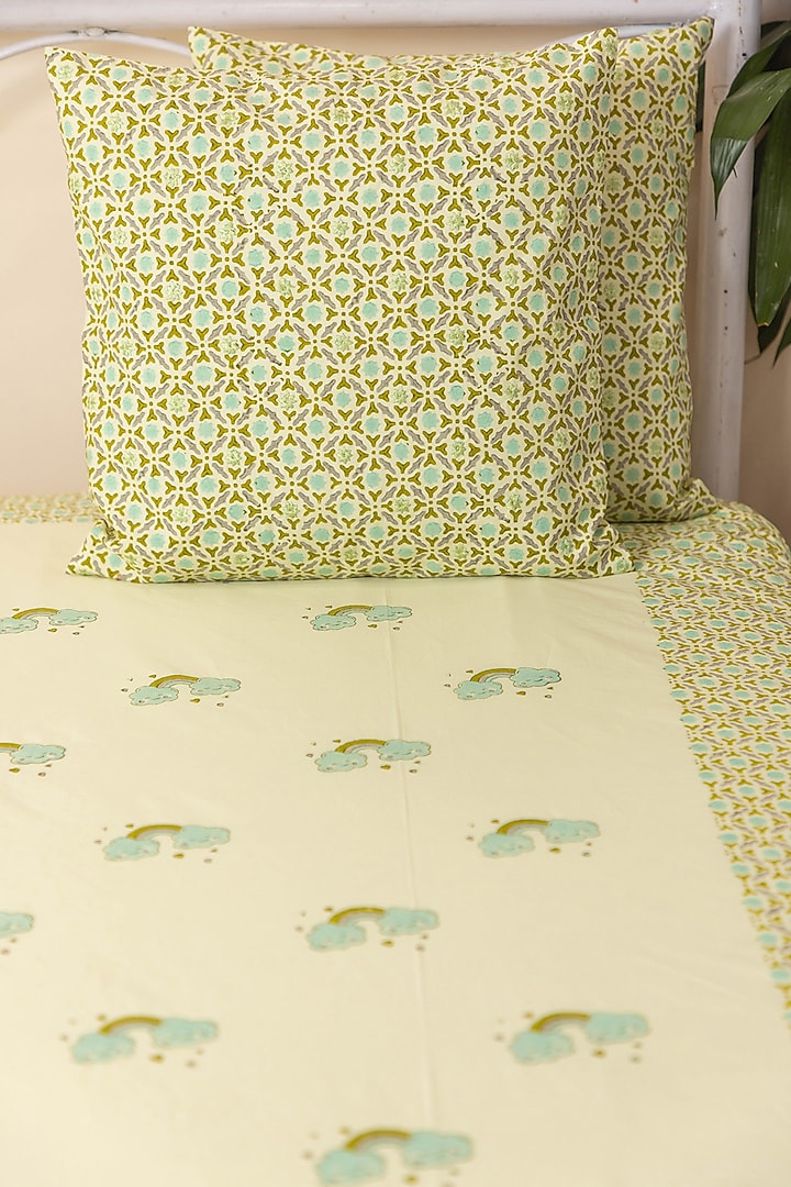 Light Yellow Cotton Printed Bedcover (Set Of 3) by ADYA at Pernia's Pop Up Shop