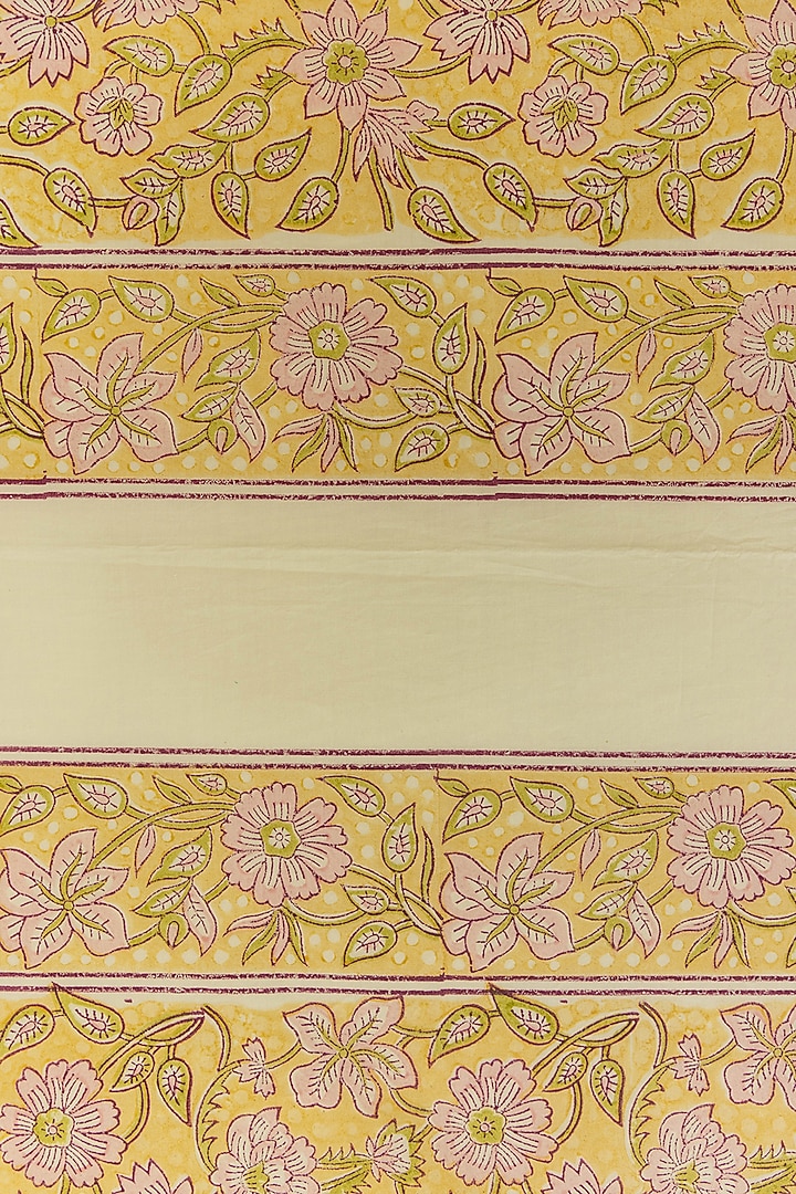 Light Yellow Cotton Floral Printed Bedcover (Set Of 3) by ADYA at Pernia's Pop Up Shop