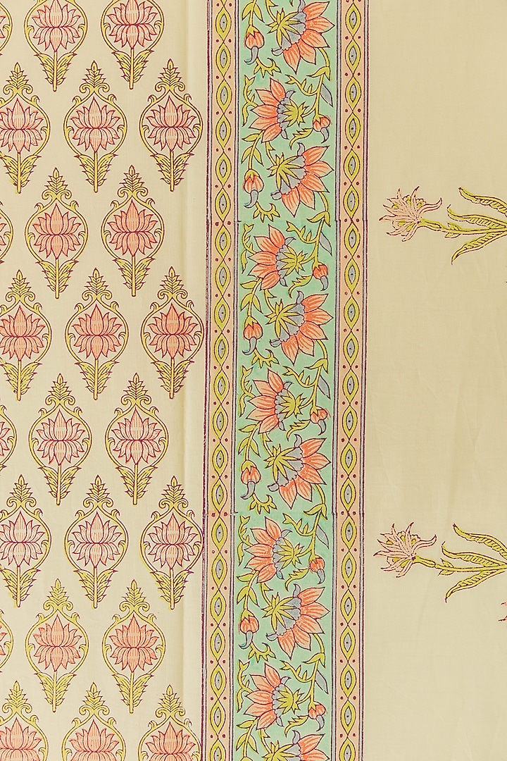 Light Yellow Cotton Floral Printed Bedcover (Set Of 3) by ADYA at Pernia's Pop Up Shop