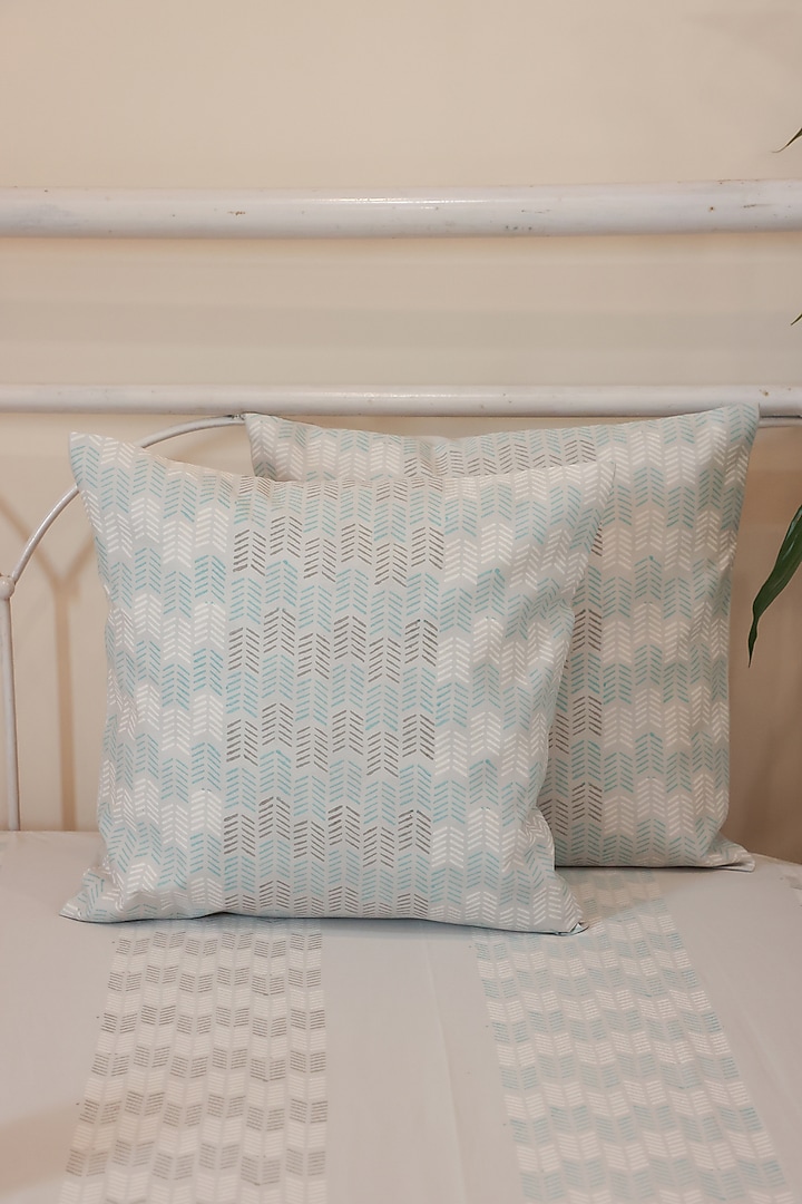 Blue Cotton Abstract Printed Bedcover (Set Of 3) by ADYA at Pernia's Pop Up Shop