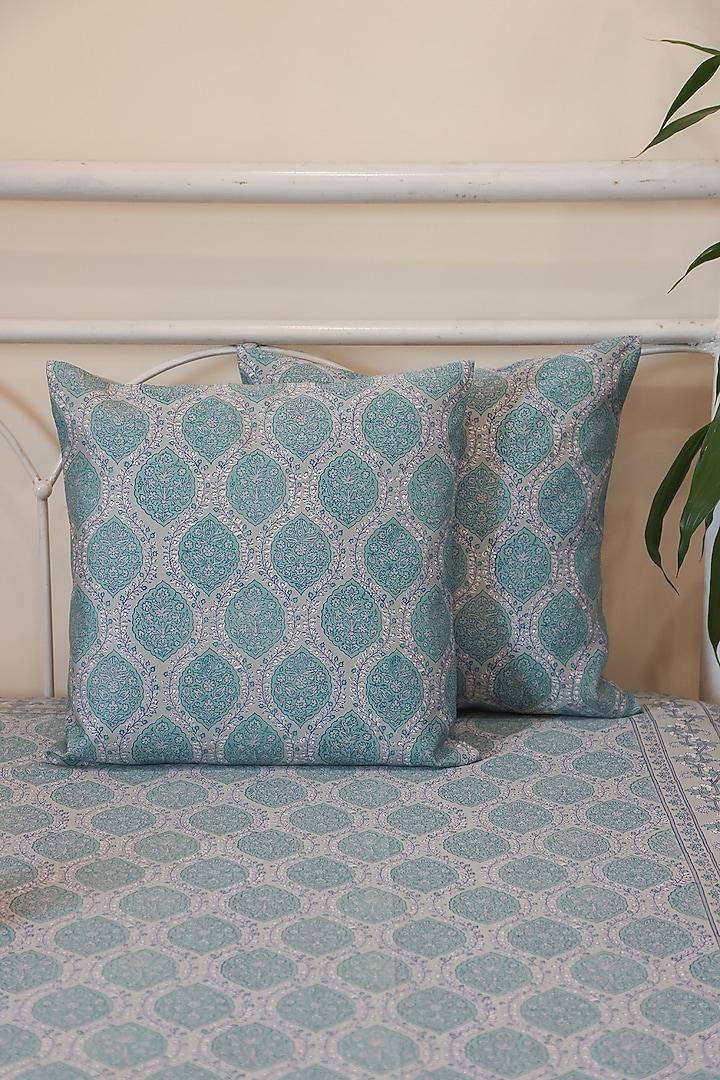 Blue Cotton Traditional Printed Bedcover (Set Of 3) by ADYA at Pernia's Pop Up Shop
