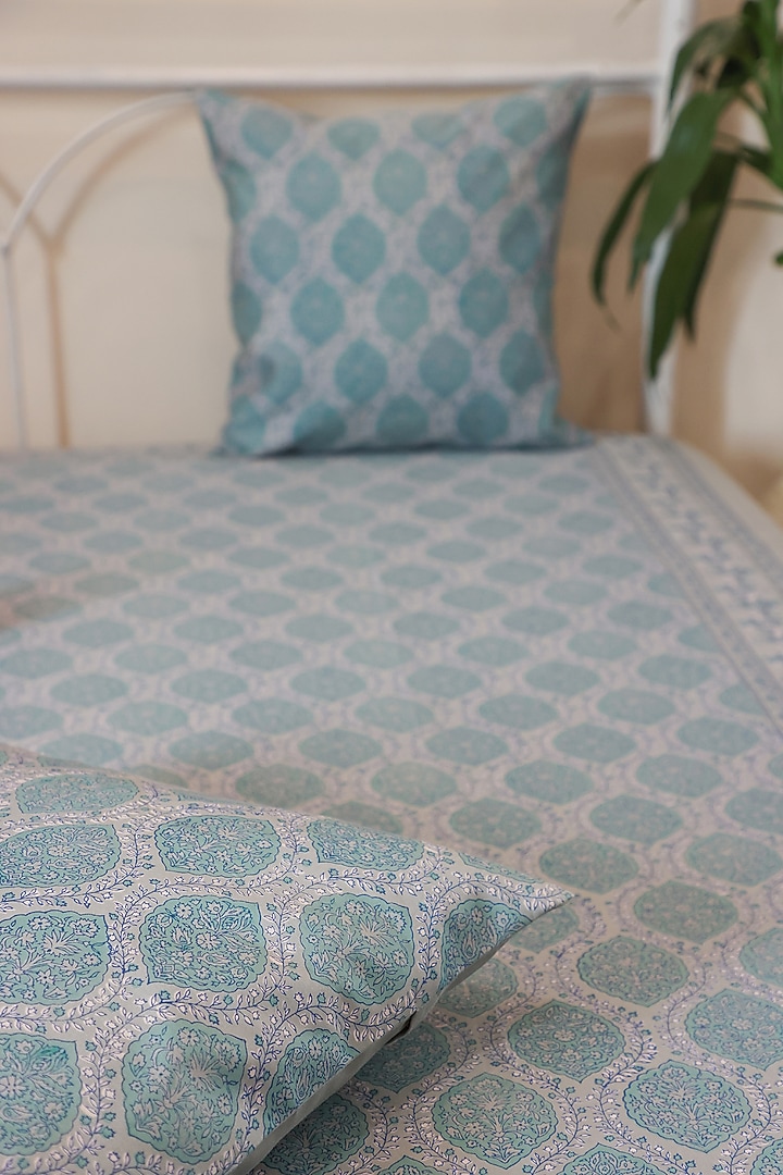Blue Cotton Traditional Printed Bedcover (Set Of 3) by ADYA at Pernia's Pop Up Shop