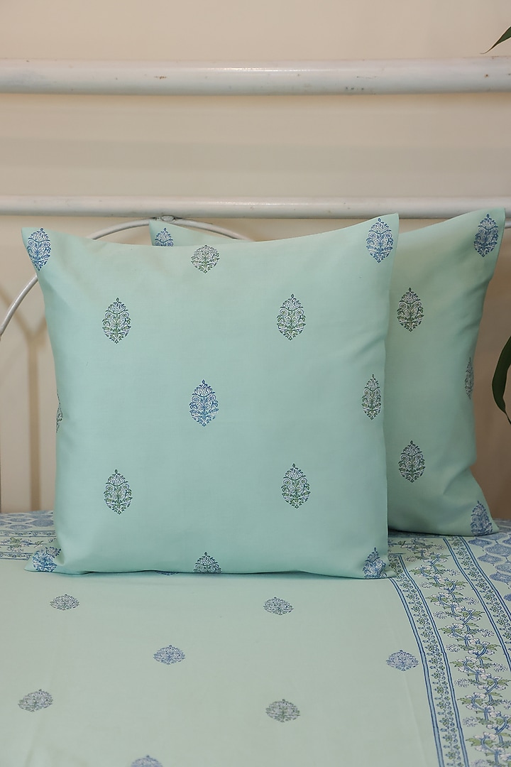 Blue Cotton Floral Printed Bedcover (Set Of 3)
 by ADYA at Pernia's Pop Up Shop