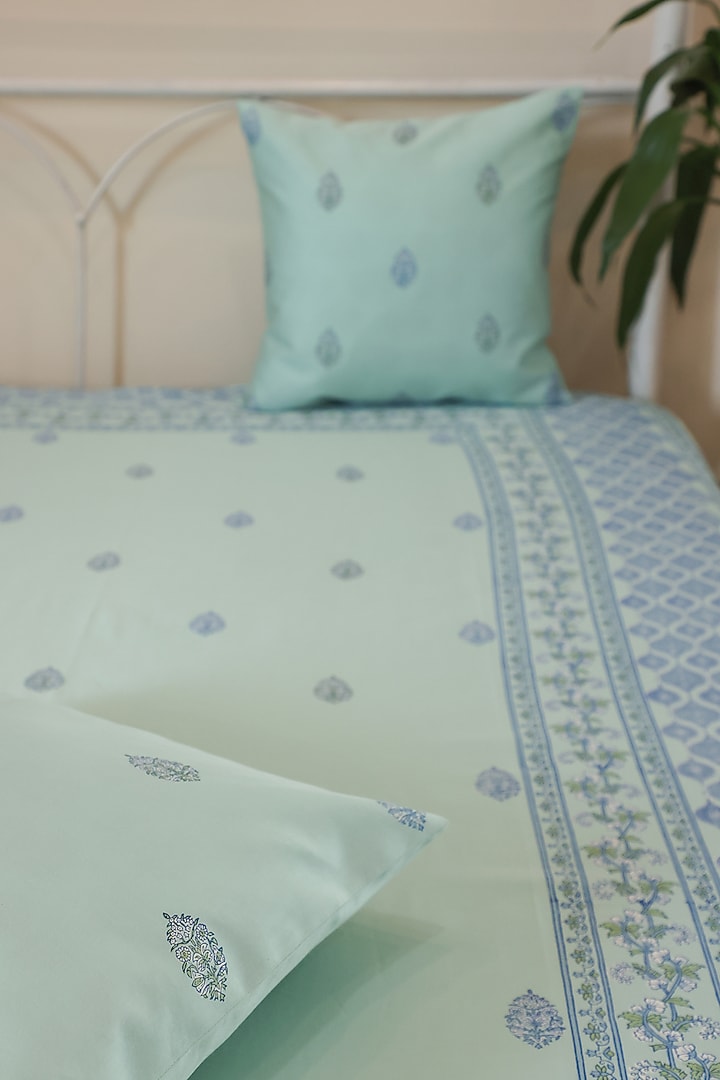 Blue Cotton Floral Printed Bedcover (Set Of 3)
 by ADYA at Pernia's Pop Up Shop