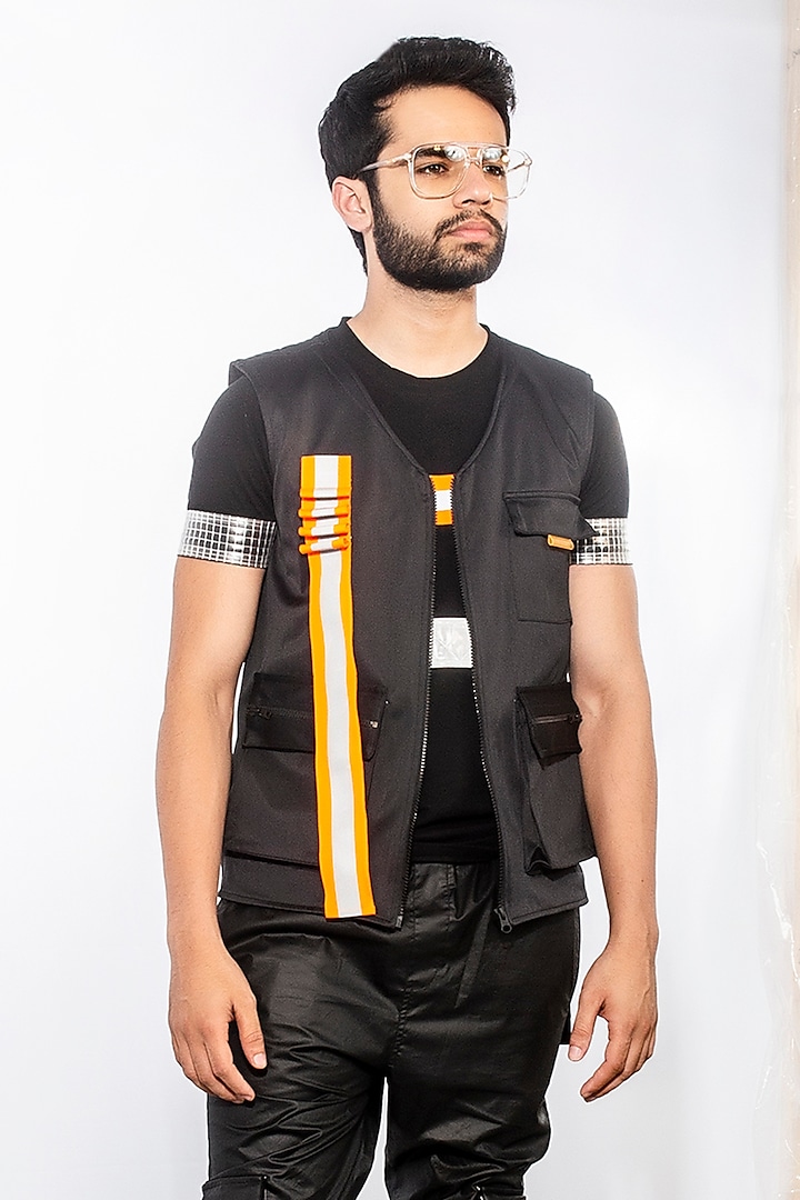 Core Black Cotton Striped T-Shirt by ADK by Avishi Dayal Kalra at Pernia's Pop Up Shop