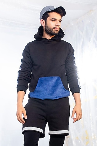 Black Cotton Fleece Hoodie by ADK by Avishi Dayal Kalra