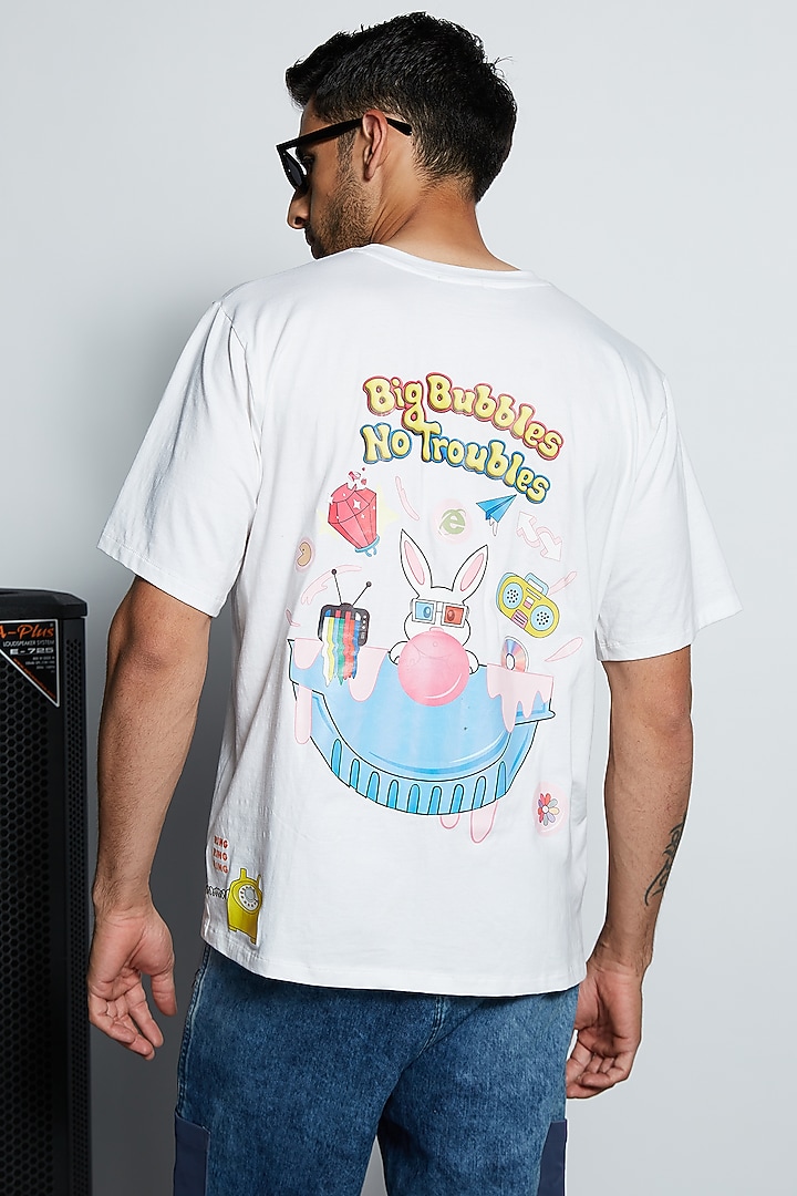 White Cotton Graphic Printed Oversized T-Shirt by ADK by Avishi Dayal Kalra at Pernia's Pop Up Shop