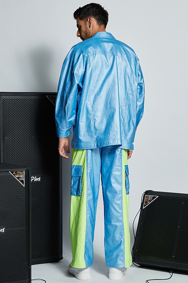 Blue Polyester Color Blocked Jacket Set by ADK by Avishi Dayal Kalra at Pernia's Pop Up Shop