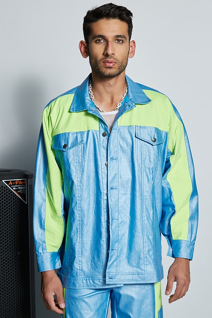 Blue Polyester Color Blocked Jacket Set by ADK by Avishi Dayal Kalra at Pernia's Pop Up Shop