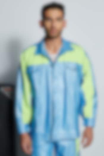 Blue Polyester Color Blocked Oversized Jacket by ADK by Avishi Dayal Kalra