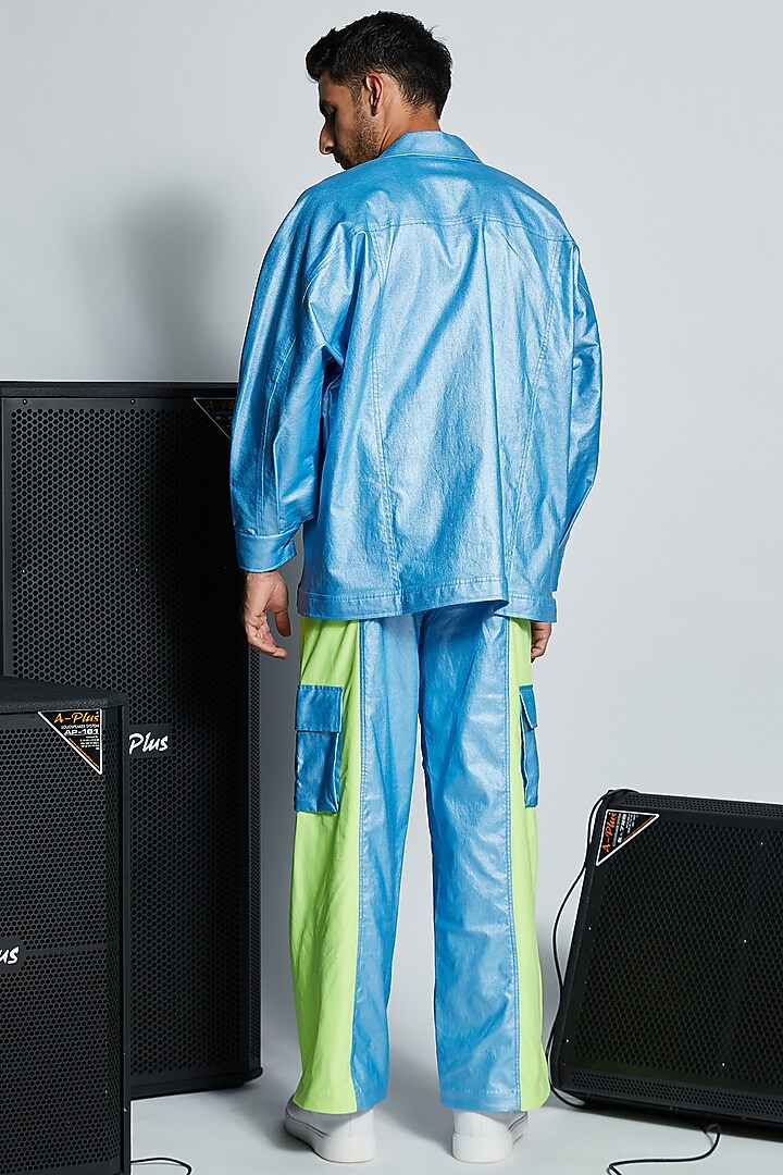 Blue Polyester Color Blocked Oversized Jacket by ADK by Avishi Dayal Kalra at Pernia's Pop Up Shop