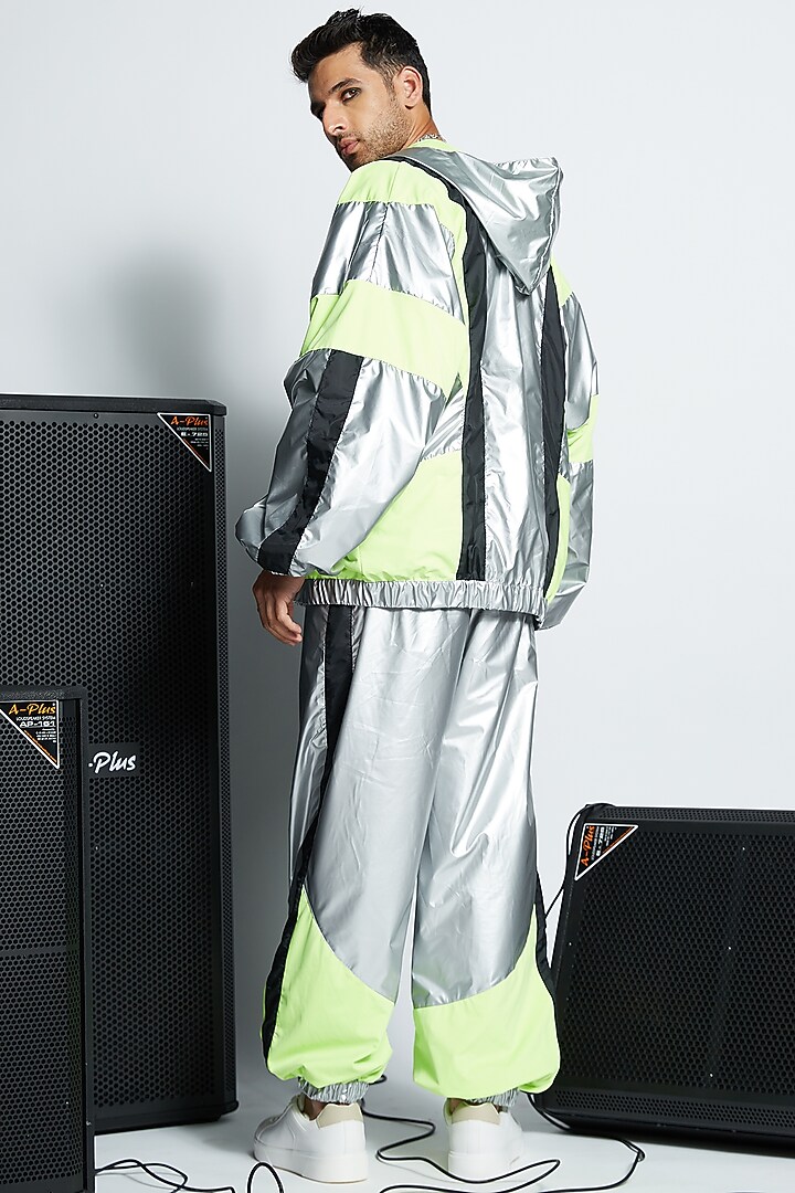 Silver Polyester Color Blocked Oversized Jacket Set by ADK by Avishi Dayal Kalra at Pernia's Pop Up Shop