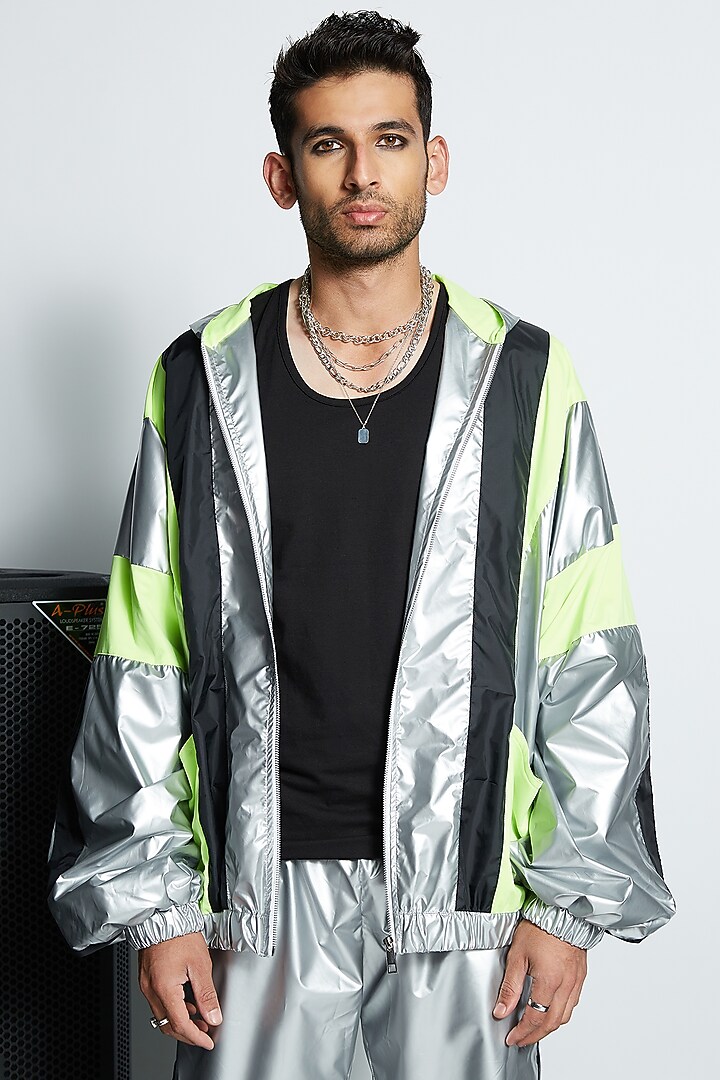 Silver Polyester Color Blocked Oversized Jacket Set by ADK by Avishi Dayal Kalra at Pernia's Pop Up Shop