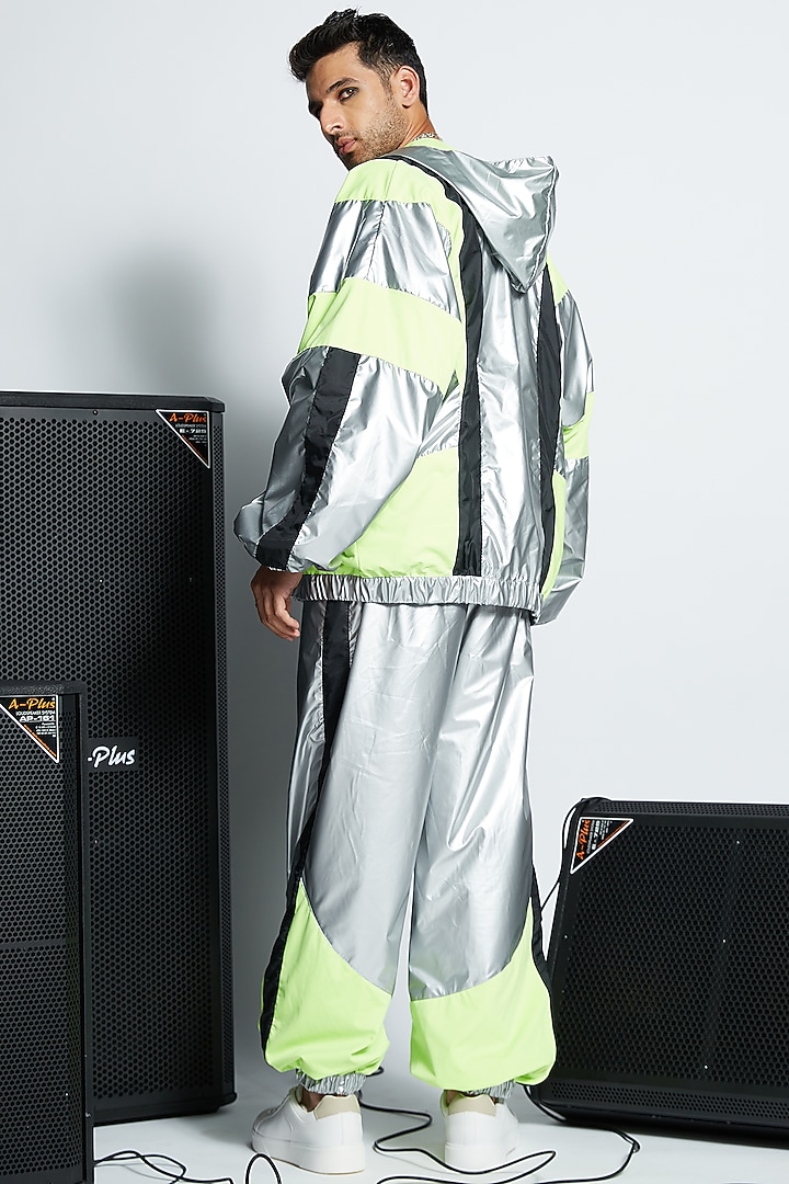Silver Polyester Color Blocked Oversized Jacket by ADK by Avishi Dayal Kalra at Pernia's Pop Up Shop