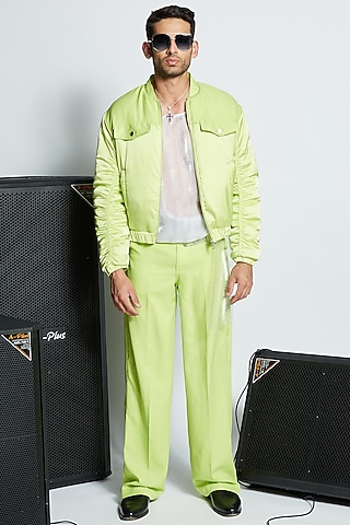Green Polyester & Nylon Bomber Jacket Set by ADK by Avishi Dayal Kalra