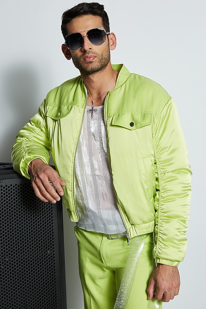Green Polyester & Nylon Bomber Jacket Set by ADK by Avishi Dayal Kalra at Pernia's Pop Up Shop