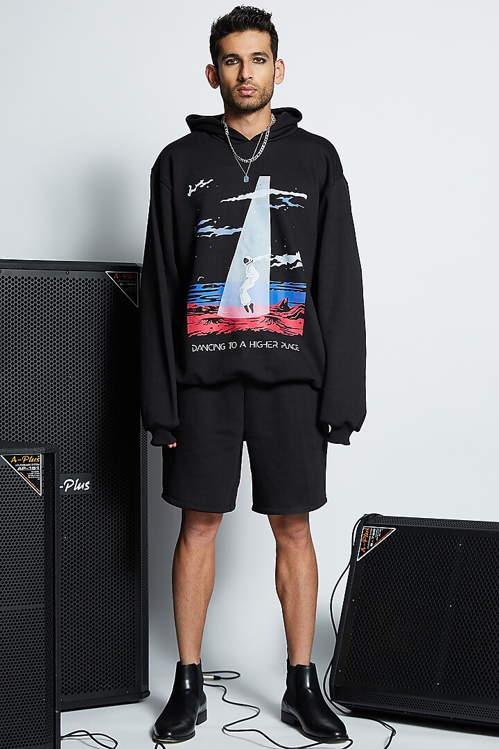 Black Cotton Graphic Printed Sweatshirt by ADK by Avishi Dayal Kalra at Pernia's Pop Up Shop