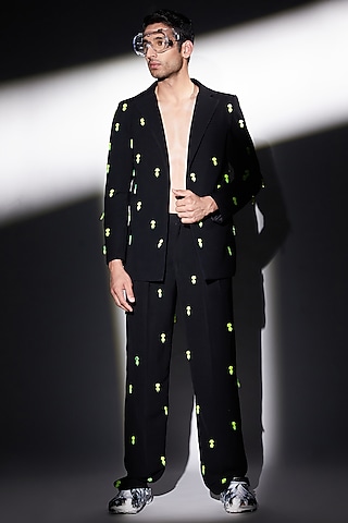 Black Cotton Embellished Blazer Set by ADK by Avishi Dayal Kalra