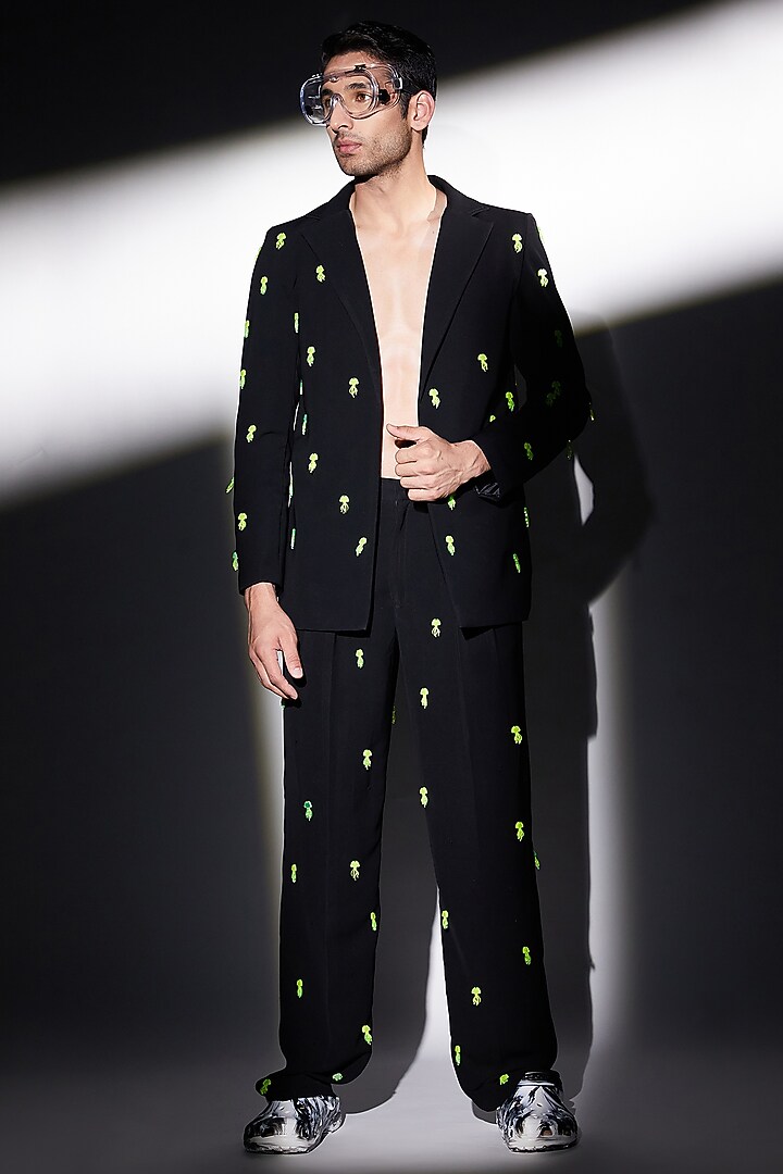 Black Cotton Embellished Blazer by ADK by Avishi Dayal Kalra at Pernia's Pop Up Shop