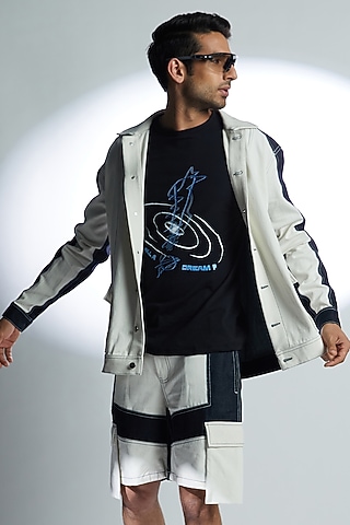 Blue & White Denim Oversized Jacket by ADK by Avishi Dayal Kalra