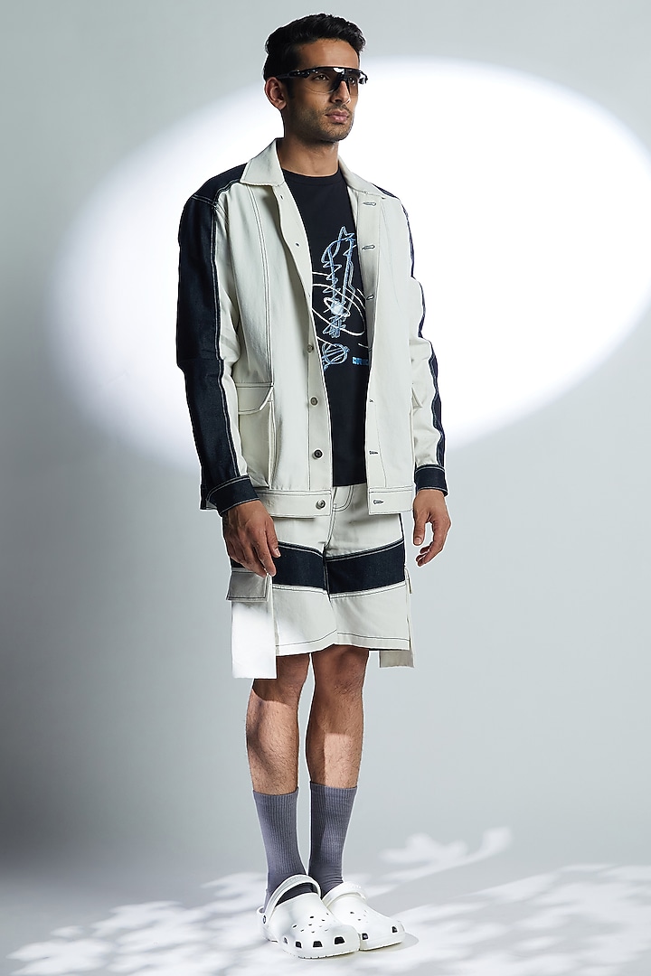 Blue & White Denim Oversized Jacket by ADK by Avishi Dayal Kalra at Pernia's Pop Up Shop