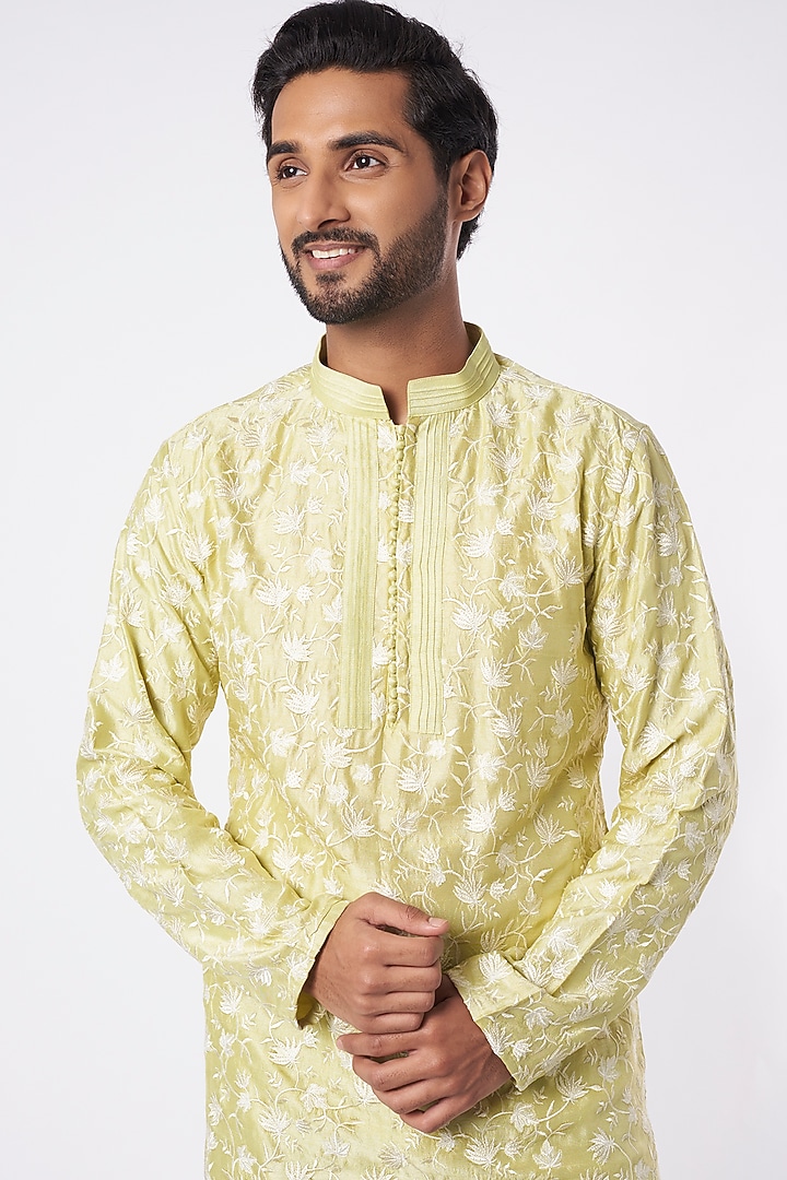 Lime Embroidered Kurta Set by Adah Men at Pernia's Pop Up Shop