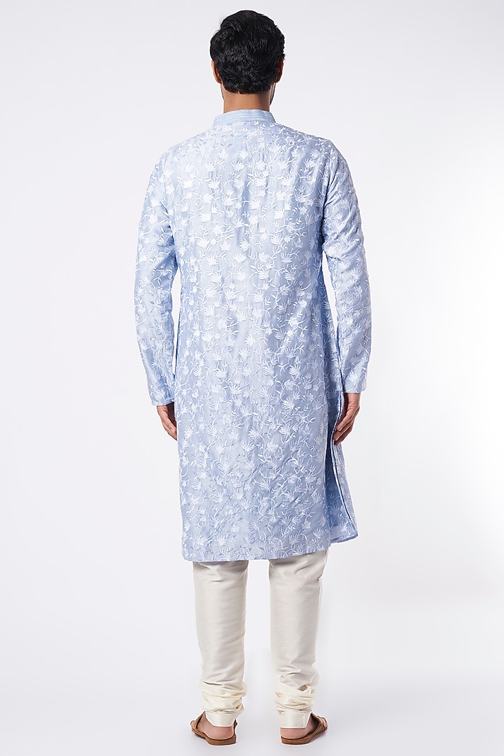Sky Blue Embroidered Kurta Set by Adah Men at Pernia's Pop Up Shop