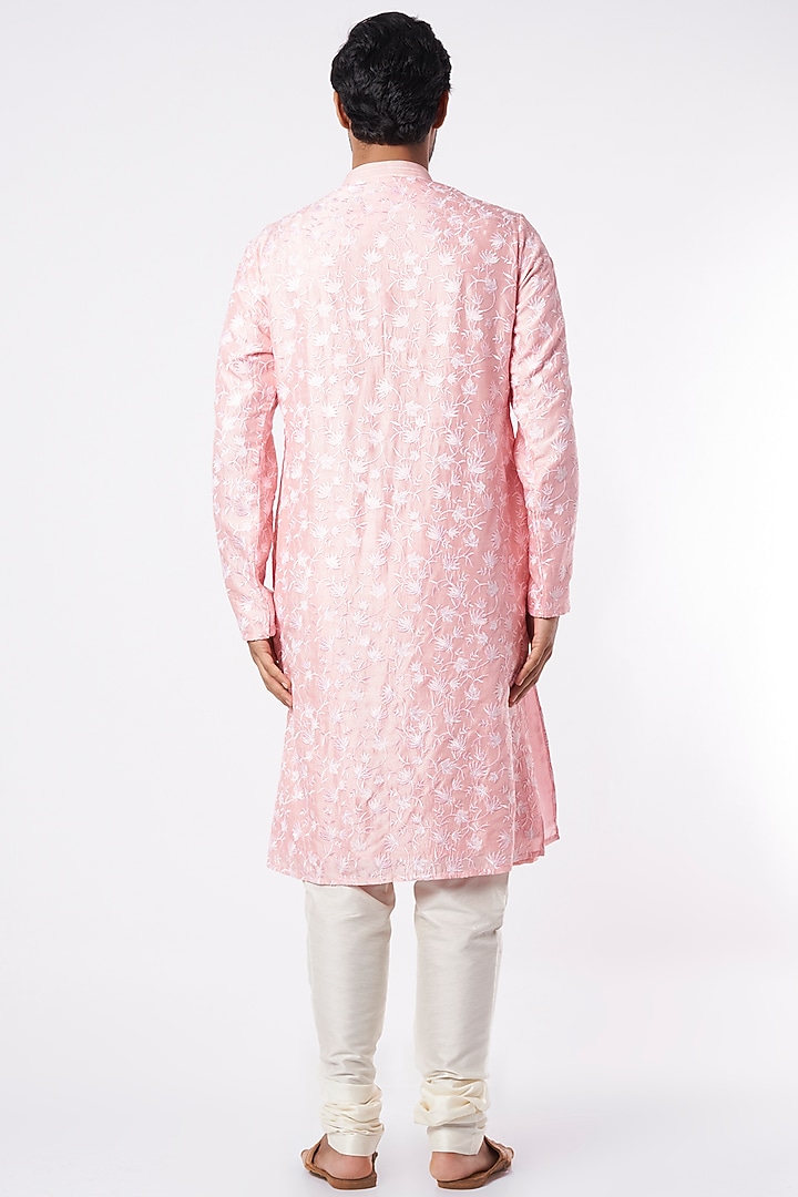 Pastel Pink Embroidered Kurta Set by Adah Men at Pernia's Pop Up Shop