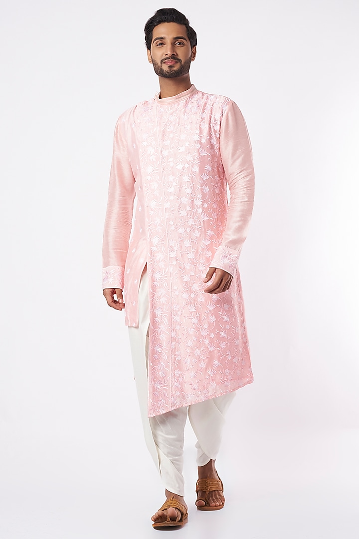 Pastel Pink Zari Embroidered Kurta Set by Adah Men at Pernia's Pop Up Shop