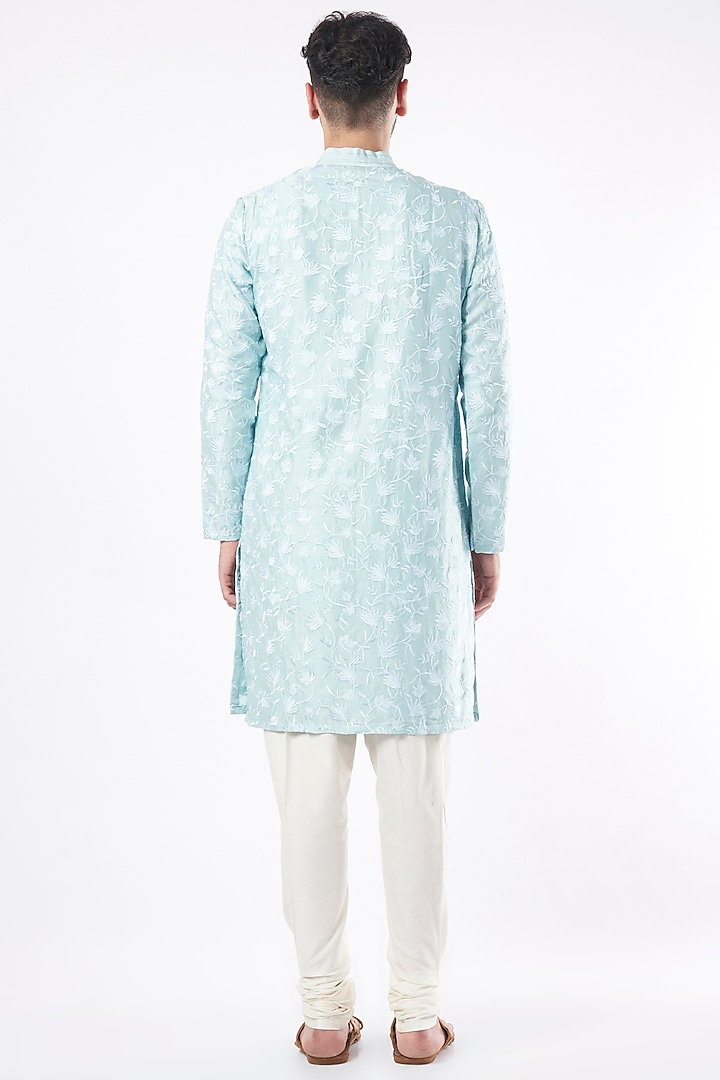 Pastel Mint Embroidered Kurta set by Adah Men at Pernia's Pop Up Shop