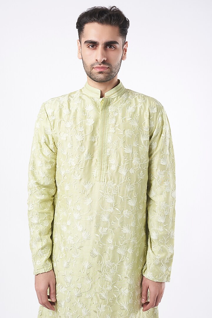 Lime Embroidered Kurta Set by Adah Men at Pernia's Pop Up Shop