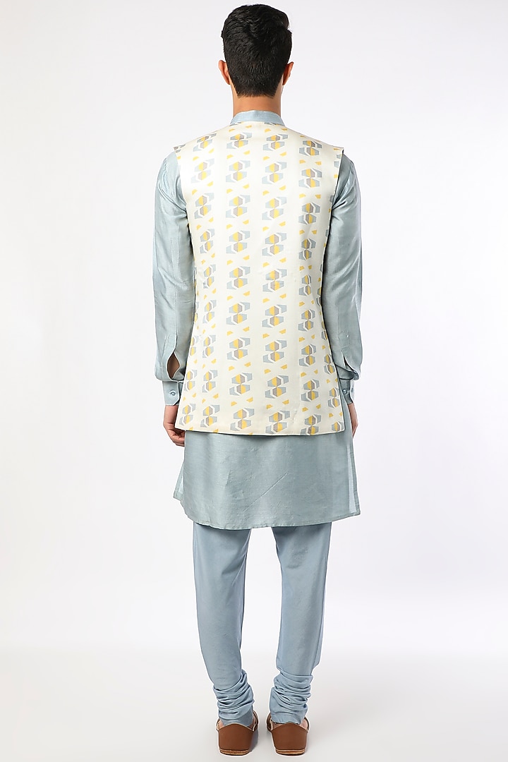 White Satin Printed Jacket Set by Adah Men at Pernia's Pop Up Shop