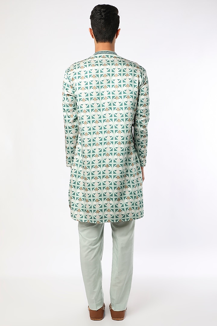 Turquoise Blue Geometric Printed Kurta Set by Adah Men at Pernia's Pop Up Shop