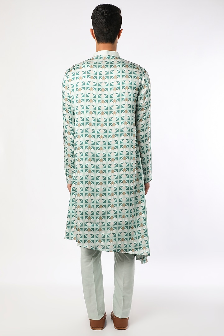 Turquoise Blue Printed Kurta Set by Adah Men at Pernia's Pop Up Shop