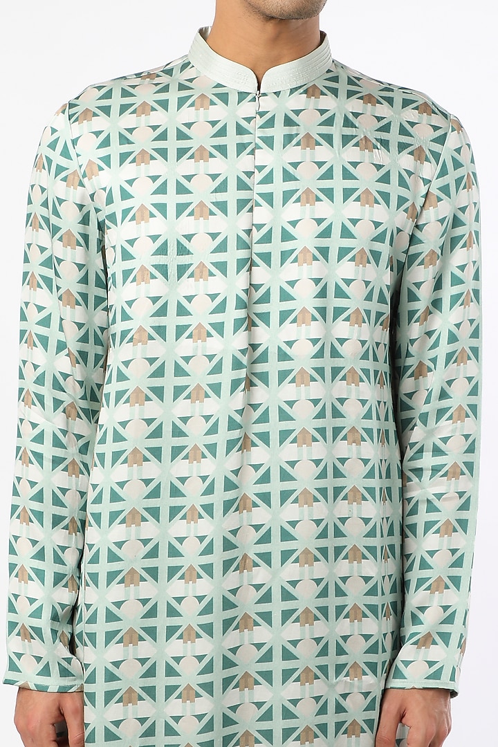 Turquoise Blue Printed Kurta Set by Adah Men at Pernia's Pop Up Shop