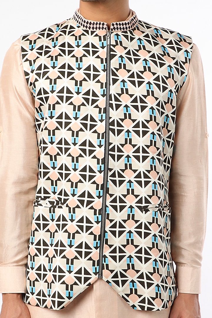 Multi-Colored Printed Bundi Jacket Set by Adah Men at Pernia's Pop Up Shop