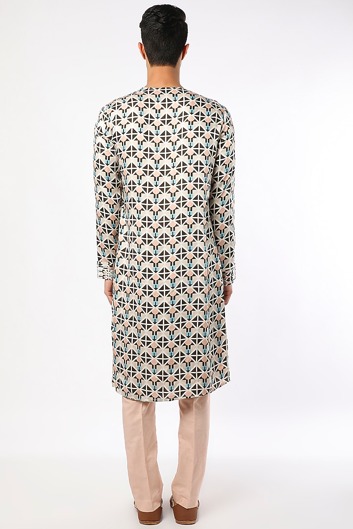 Multi-Colored Modal Satin Geometric Printed Kurta Set by Adah Men at Pernia's Pop Up Shop